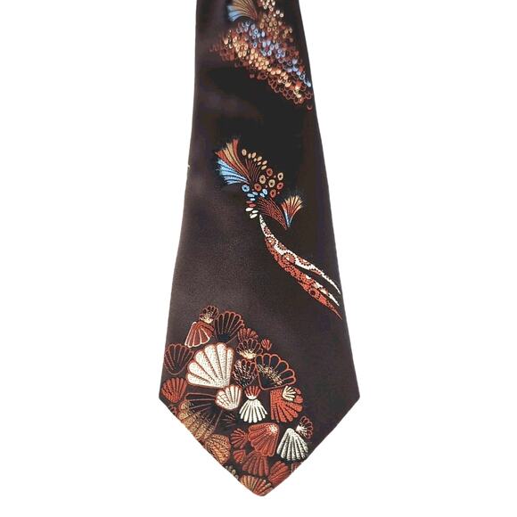 VTG 70s Don Loper Neck Tie Brown Abstract Shell Pattern Polyester 54 inch Long - Picture 1 of 8